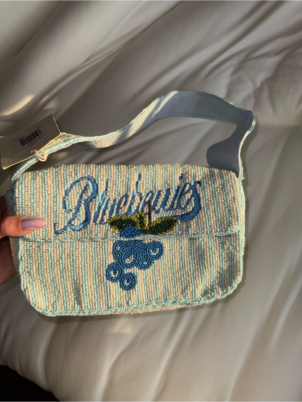 Blueberries Beaded Shoulder Bag Handmade in India New With Tags